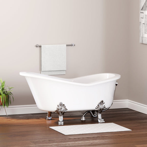 Cambridge Plumbing ES-ST62-NH-CP Dolomite Mineral Composite Clawfoot Slipper Tub with Polished Chrome Feet and Drain Assembly 62 x 30