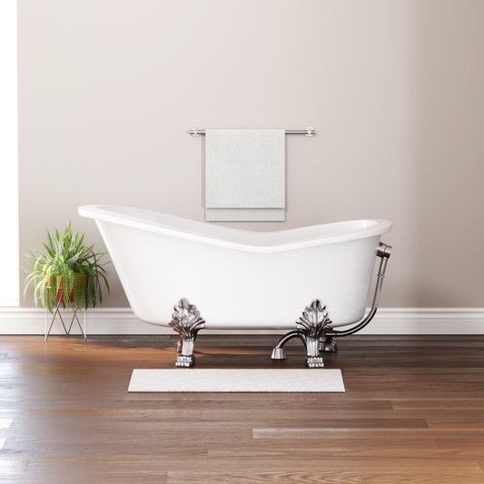 Cambridge Plumbing ES-ST62-NH-CP Dolomite Mineral Composite Clawfoot Slipper Tub with Polished Chrome Feet and Drain Assembly 62 x 30