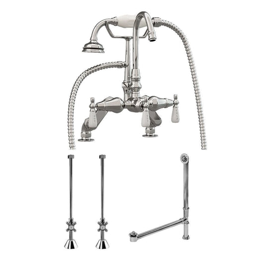 Cambridge Complete Plumbing Package For Deck Mount Claw Foot Tub. Goosneck Faucet, Supply Lines With Shut Off Valves, Drain and Overflow Assembly. Polished Chrome Finish CAM684D-PKG-CP