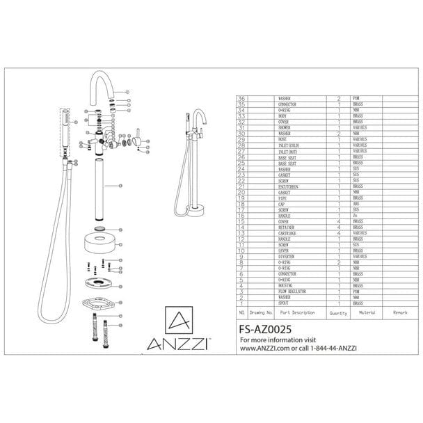 Anzzi Brand FS-AZ0047BN Coral Series 2-Handle Freestanding Claw Foot Tub Faucet with Hand Shower in Brushed Nickel