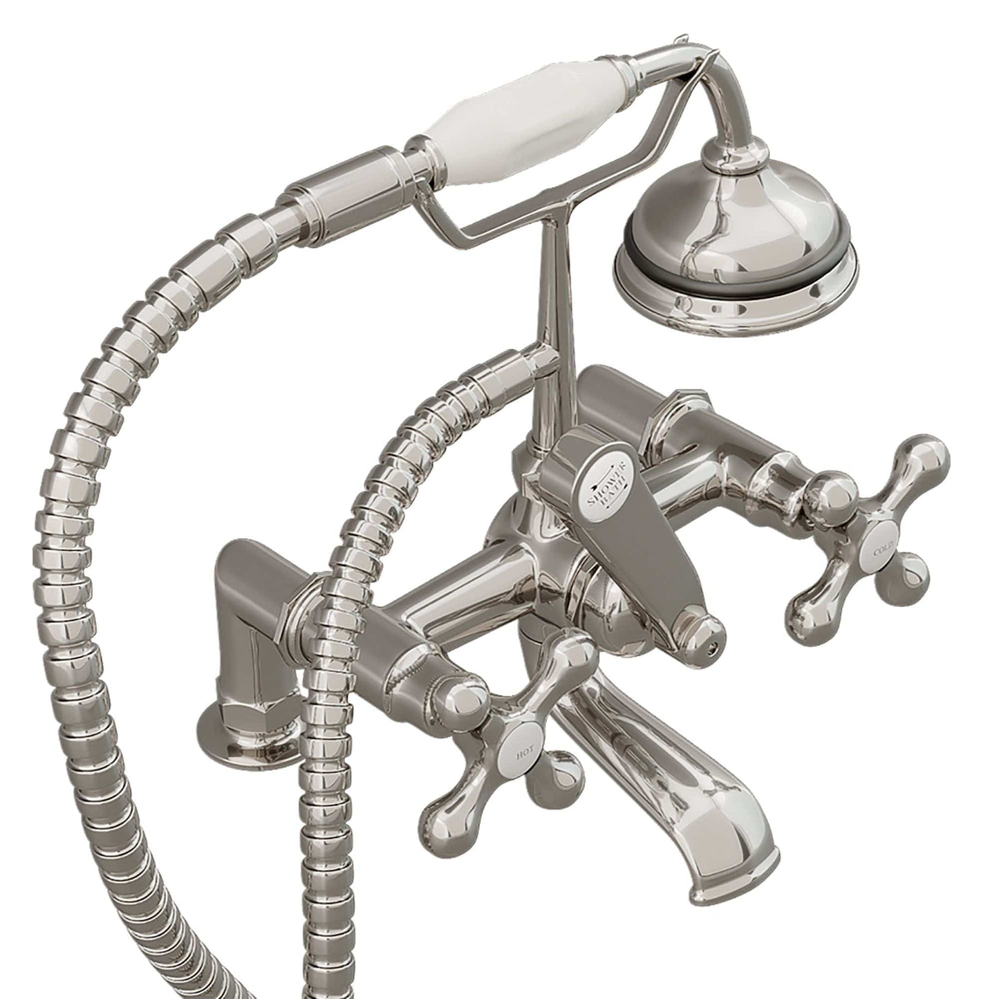 Cambridge Clawfoot Tub Deck Mount Brass Faucet with Hand Held Shower-Brushed Nickel CAM463-2-BN