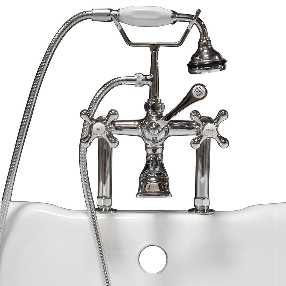 Cambridge Complete Plumbing Package for Deck Mount Claw Foot Tub. Classic Telephone Style Faucet With 6 Inch Deck Risers, Supply Lines With Shut Off valves, Drain Assembly. Polished Chrome CAM463D-6-PKG-CP