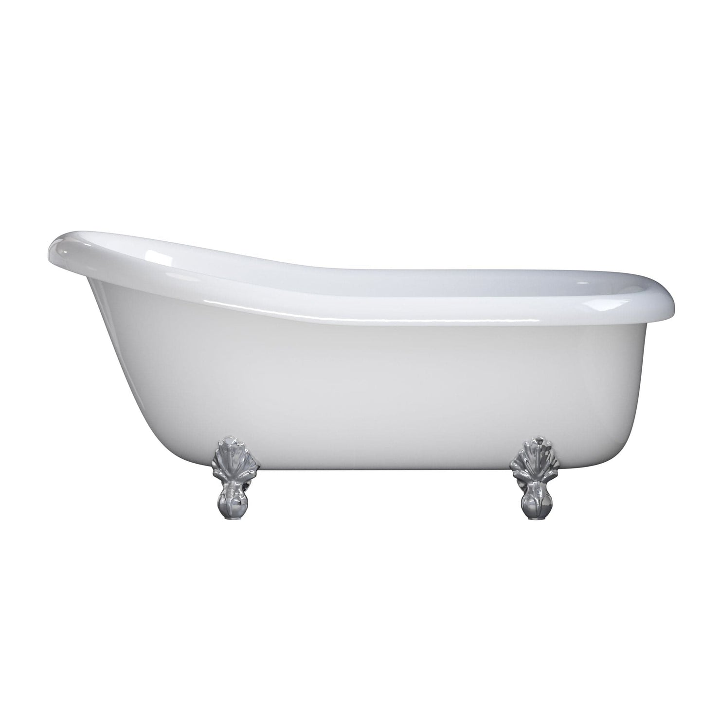 Cambridge USA Quality 66 Inch Clawfoot Slipper Tub with Contiuous Rim and Polished Chrome  Feet USA-AST66-NH-CP