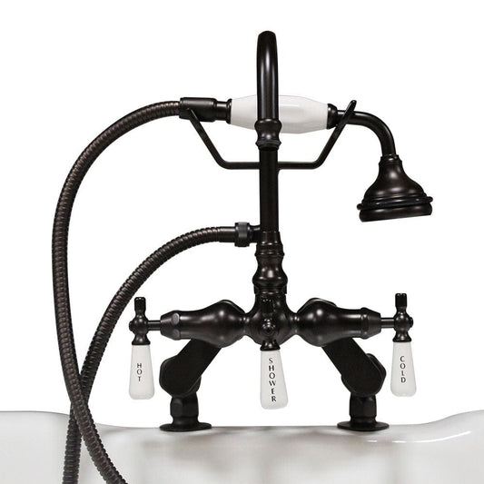 Cambridge Complete Plumbing Package For Deck Mount Claw Foot Tub. Goosneck Faucet, Supply Lines With Shut Off Valves, Drain and Overflow Assembly. Oil Rubbed Bronze Finish CAM684D-PKG-ORB