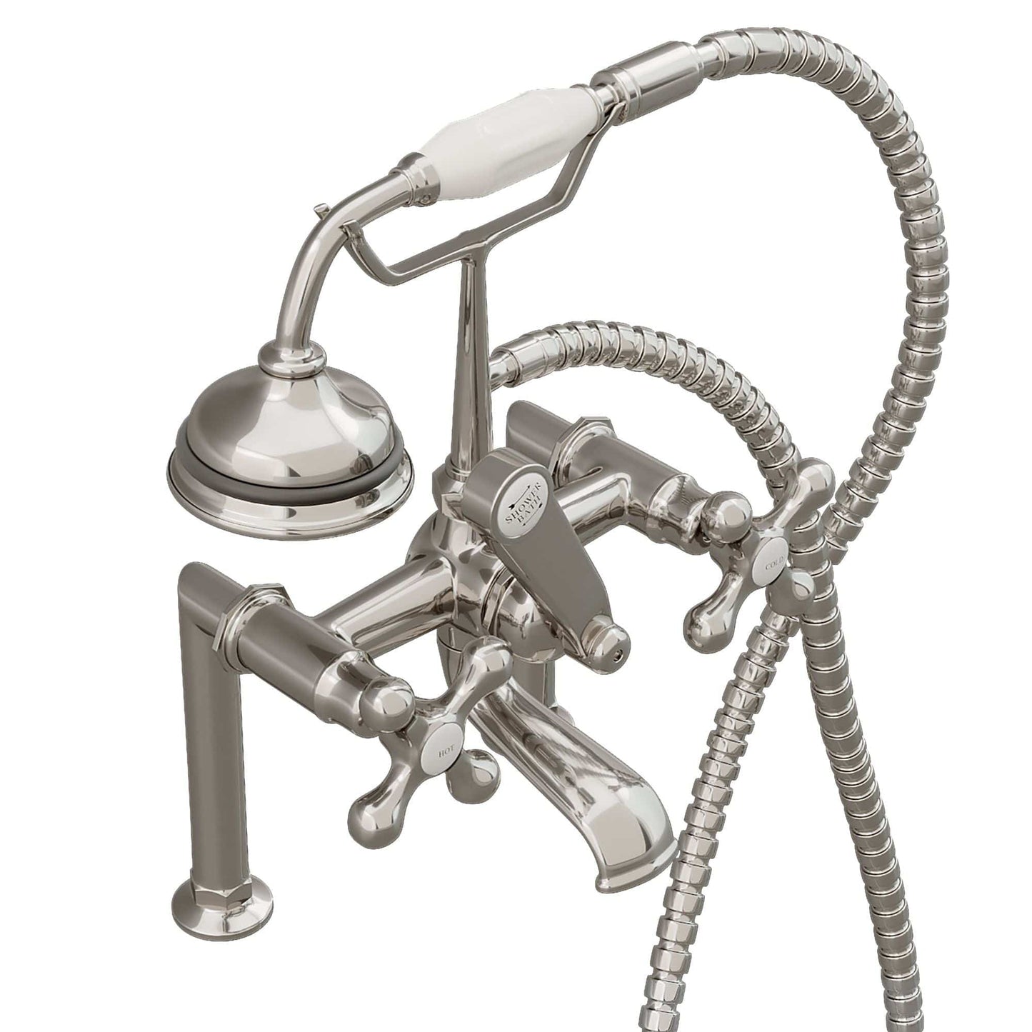 Cambridge Clawfoot Tub 6" Deck Mount Brass Faucet with Hand Held Shower- Brushed Nickel  CAM463D-6-BN