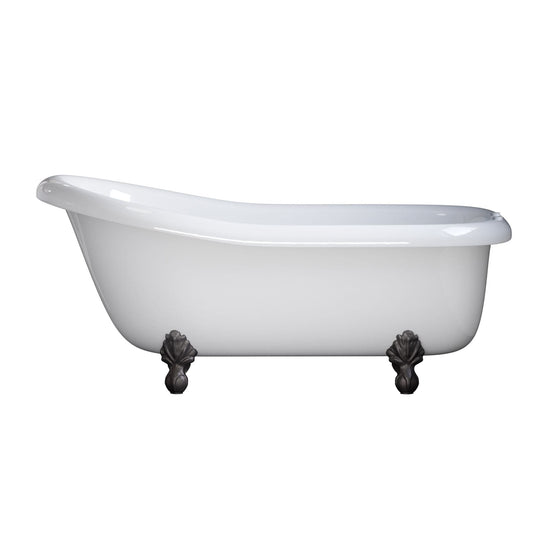 Cambridge USA Quality 66 Inch Clawfoot Slipper Tub with Deck Mount Faucet Holes and Oil Rubbed Bronze Feet USA-AST66-DH-ORB