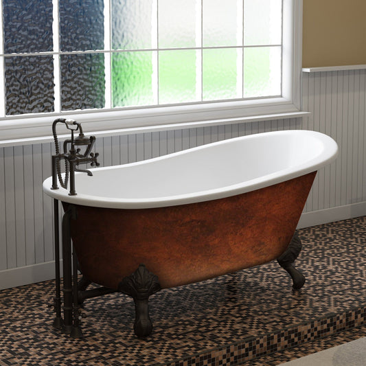 Cambridge Plumbing Cast IronClawfoot Bathtub 61" X 30" Faux Copper Bronze Finish on Exterior with 7" Deck Mount Faucet Drillings and Oil Rubbed Bronze Feet ST61-DH-ORB-CB