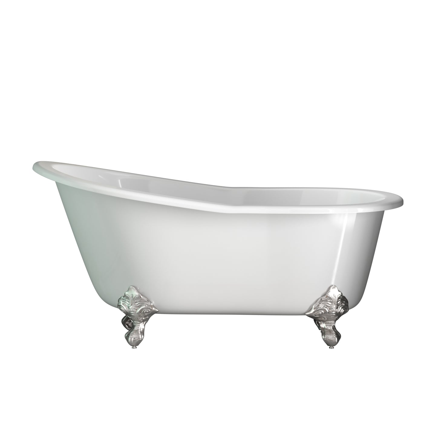 Cambridge Plumbing Cast Iron Slipper Clawfoot Tub 61" X 30" with No Faucet Drillings and Complete Free Standing British Telephone Faucet and Hand Held Shower  Brushed Nickel Package ST61-398463-PKG-BN-NH