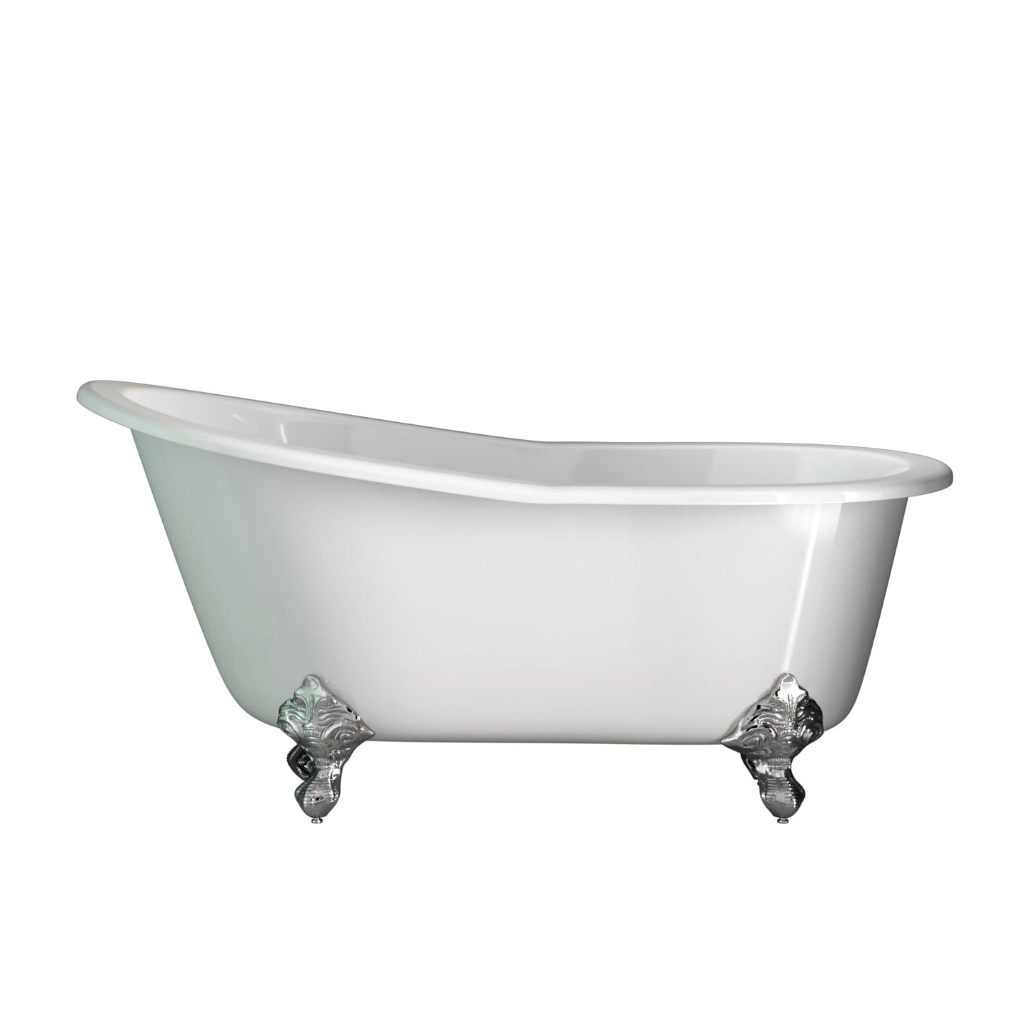 Cambridge Plumbing Cast Iron Slipper Clawfoot Tub 61" X 30" with no Faucet Drillings and Complete Polished Chrome Modern Freestanding Tub Filler with Hand Held Shower Assembly Plumbing Package ST61-150-PKG-CP-NH