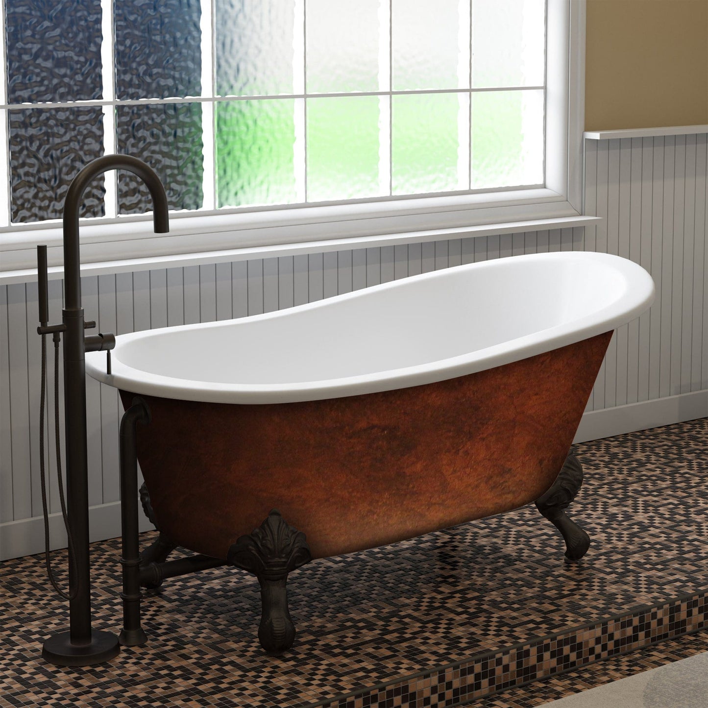 Cambridge Plumbing Cast IronClawfoot Bathtub 61" X 30" Faux Copper Bronze Finish on Exterior with No Faucet Drillings and Oil Rubbed Bronze Feet ST61-NH-ORB-CB