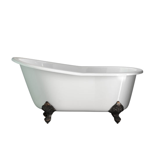 Cambridge Plumbing Cast Iron Slipper Clawfoot Tub 61" X 30" with no Faucet Drillings and Complete Oil Rubbed Bronze Modern Freestanding Tub Filler with Hand Held Shower Assembly Plumbing Package ST61-150-PKG-ORB-NH