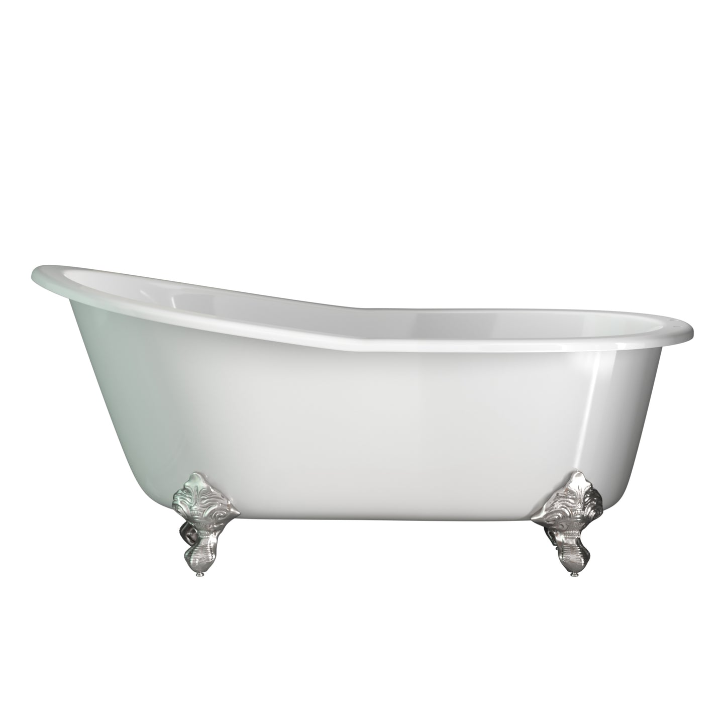 Cambridge Plumbing Cast Iron Slipper Clawfoot Tub 67" X 30" with 7" Deck Mount Faucet Drillings and Brushed Nickel Feet ST67-DH-BN