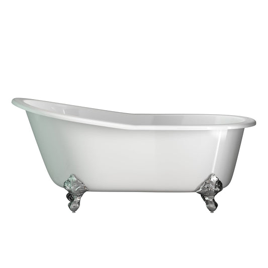 Cambridge Plumbing Cast Iron Slipper Clawfoot Tub 67" X 30" with 7" Deck Mount Faucet Drillings and Polished Chrome Feet ST67-DH-CP