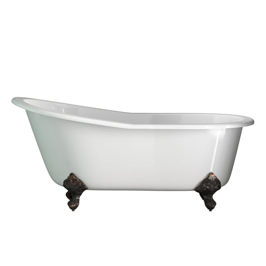 Cambridge Plumbing Cast Iron Slipper Clawfoot Tub 67" X 30" with 7" Deck Mount Faucet Drillings and Oil Rubbed Bronze Feet ST67-DH-ORB