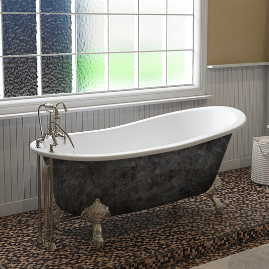 Cambridge Plumbing Scorched Platinum 67” x 30” Cast Iron Slipper Bathtub with” 7” Deck Mount Faucet Holes and Polished Chrome Ball and Claw Feet ST67-DH-CP-SP