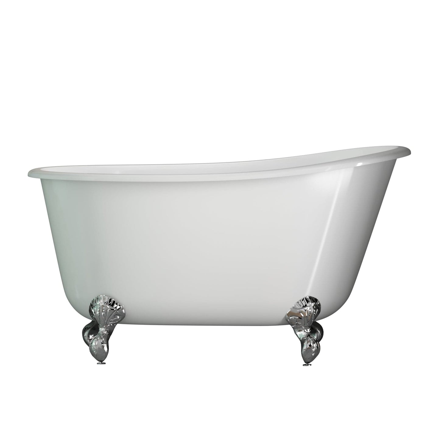 Cambridge Plumbing Cast Iron Swedish Slipper Tub 54" X 30" with No Faucet Drillings and Polished Chrome Feet SWED54-NH-CP