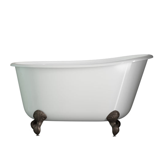 Cambridge Plumbing Cast Iron Swedish Slipper Tub 54" X 30" with no Faucet Drillings and Complete Oil Rubbed Bronze Free Standing English Telephone Style Faucet with Hand Held Shower Assembly Plumbing Package SWED54-398684-PKG-ORB-NH