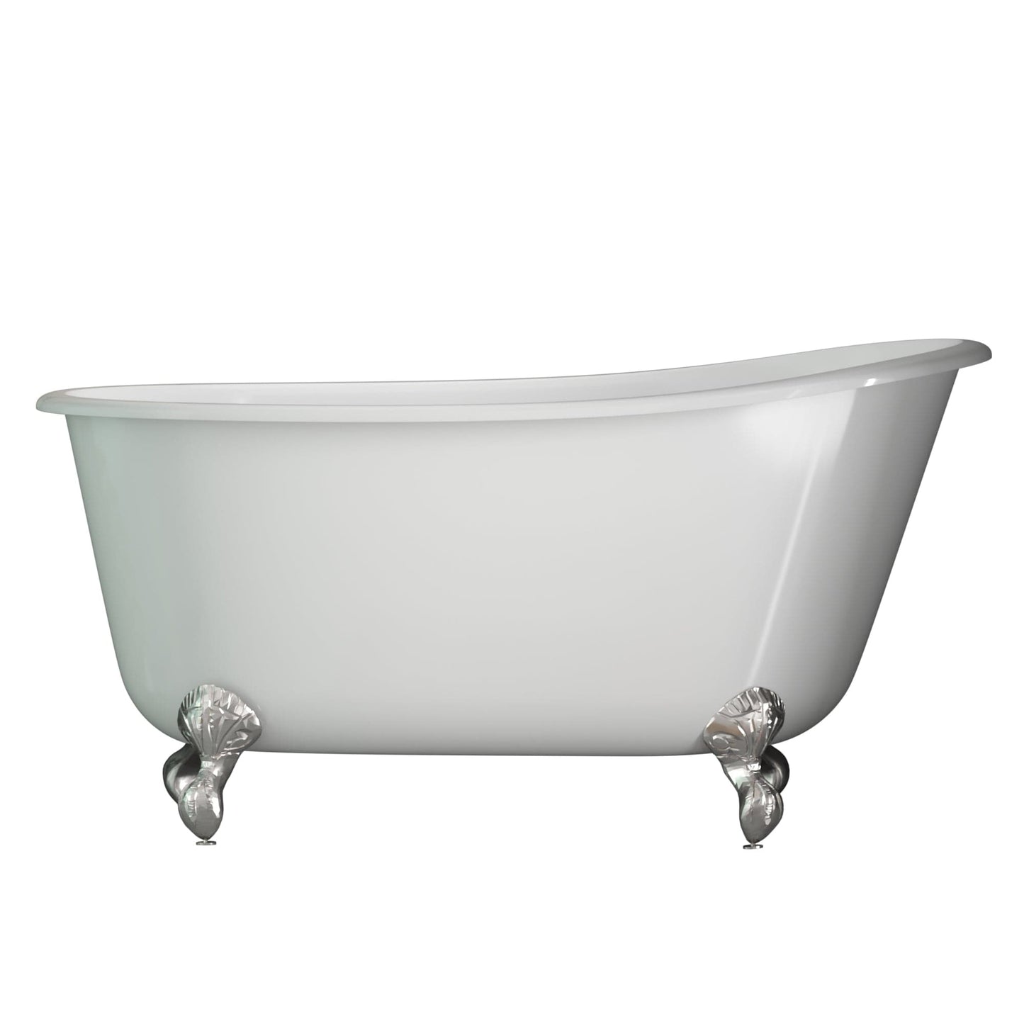 Cambridge Plumbing Cast Iron Swedish Slipper Tub 58" X 30" with No Faucet Drillings and Brushed Nickel Feet SWED58-NH-BN