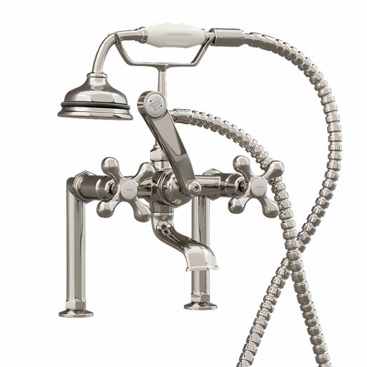 Cambridge Clawfoot Tub 6" Deck Mount Brass Faucet with Hand Held Shower- Brushed Nickel  CAM463D-6-BN