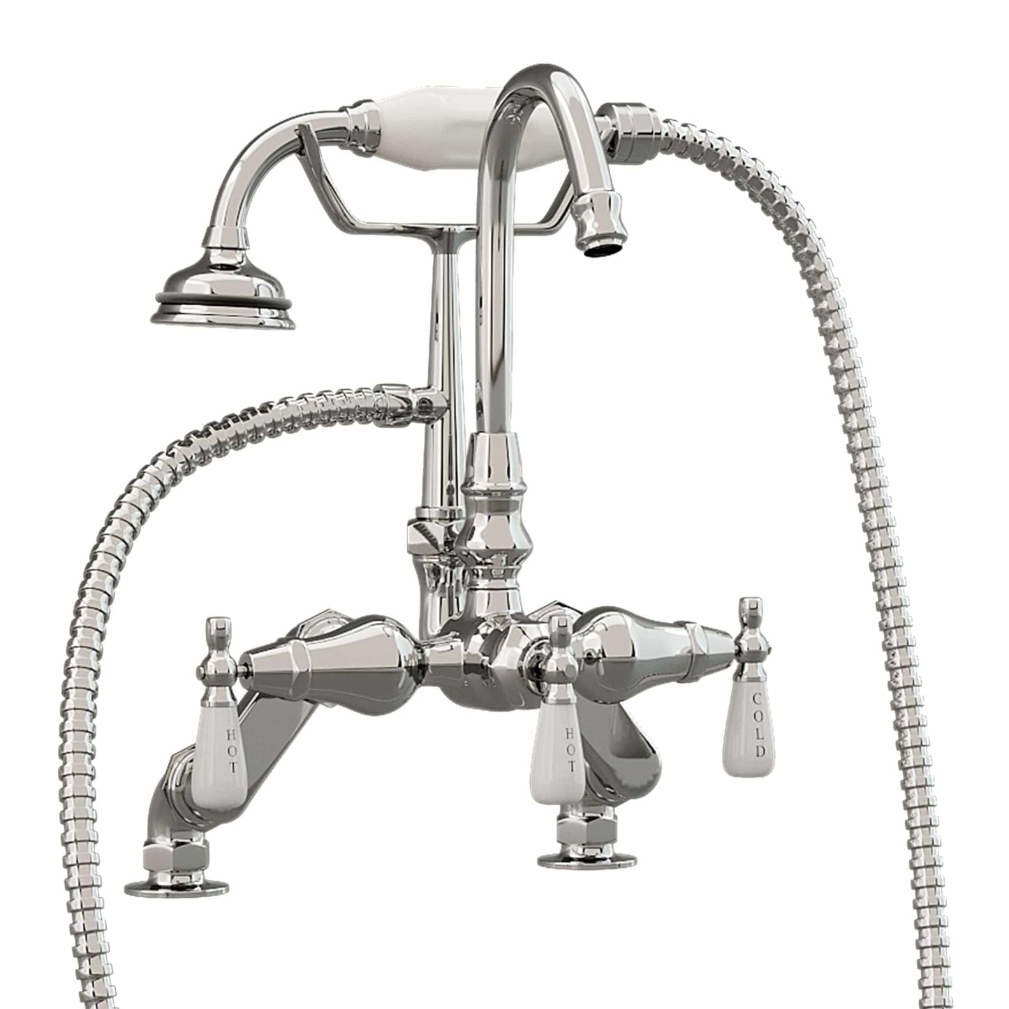 Cambridge Clawfoot Tub Deck Mount Porcelain Lever English Telephone Brass Faucet with Hand Held Shower-Polished Chrome CAM684D-CP