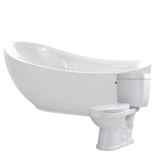 Anzzi Brand FTAZ090-T055 Talyah 71 in. Acrylic Soaking Bathtub with Kame 2-piece 1.28 GPF Single Flush Toilet