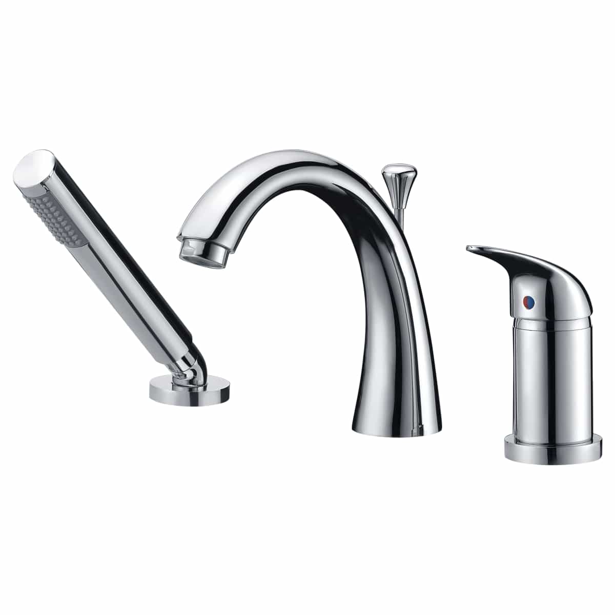 Anzzi Brand FR-AZ801 Den Series Single Handle Deck-Mount Roman Tub Faucet with Handheld Sprayer in Polished Chrome