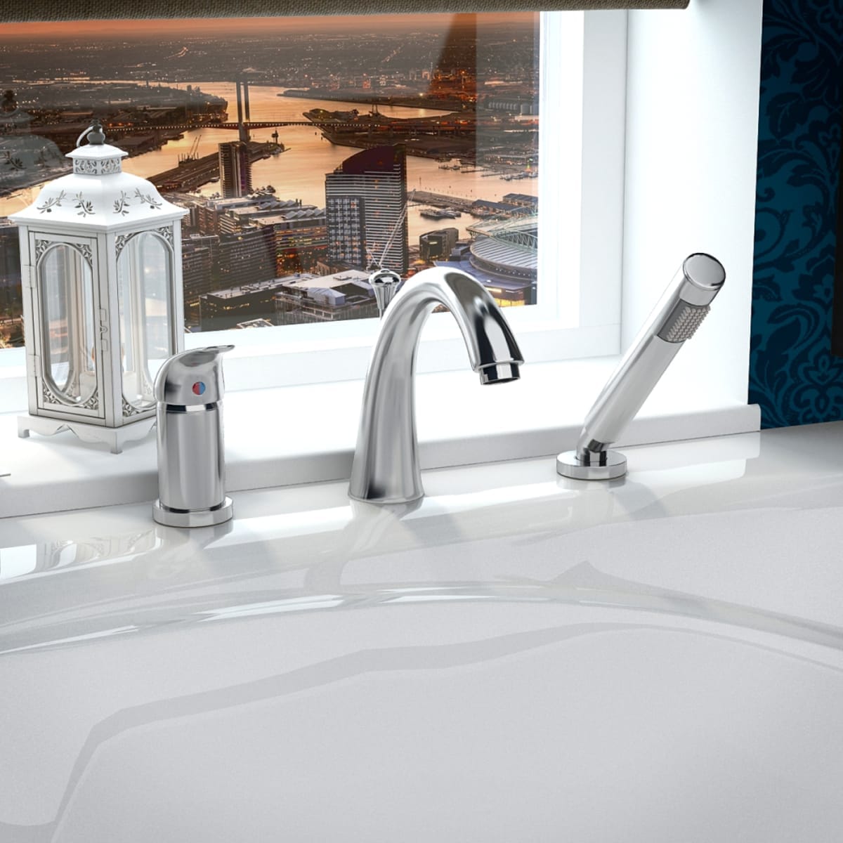 Anzzi Brand FR-AZ801 Den Series Single Handle Deck-Mount Roman Tub Faucet with Handheld Sprayer in Polished Chrome