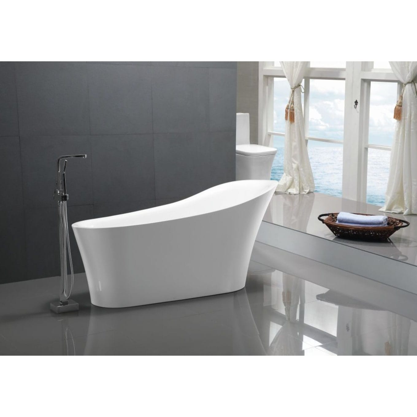 Anzzi Brand FT-AZ092 Maple Series 5.58 ft. Freestanding Bathtub in White