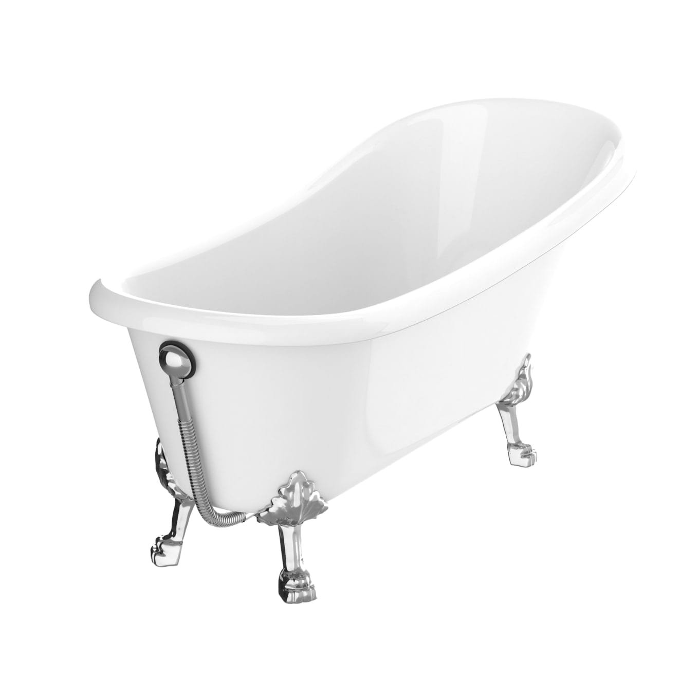 Anzzi Brand FT-CF131LXFT-CH 67.32” Diamante Slipper-Style Acrylic Claw Foot Tub in White