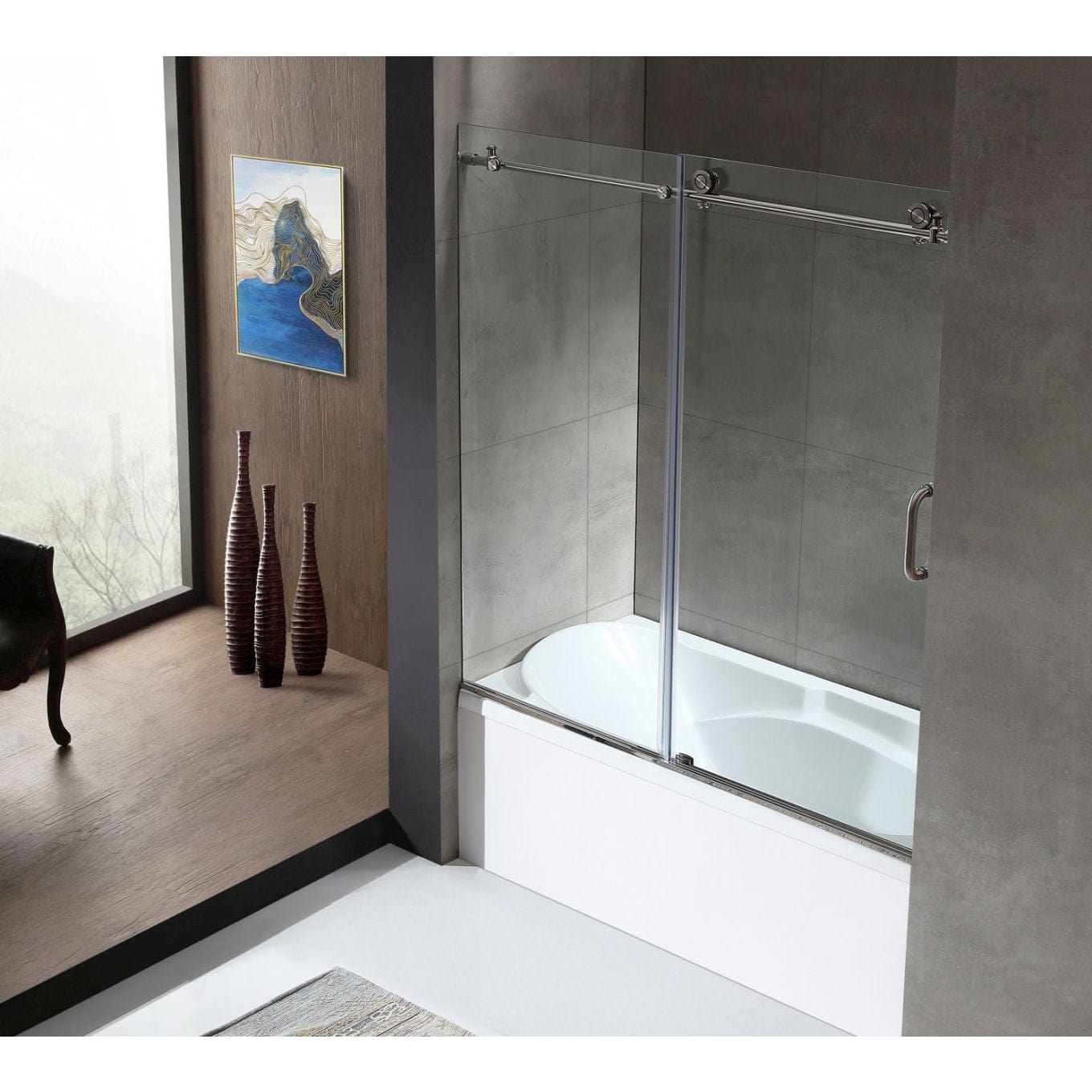 Anzzi Brand SD-AZ17-01CH Don Series 60 in. x 62 in. Frameless Sliding Tub Door in Polished Chrome