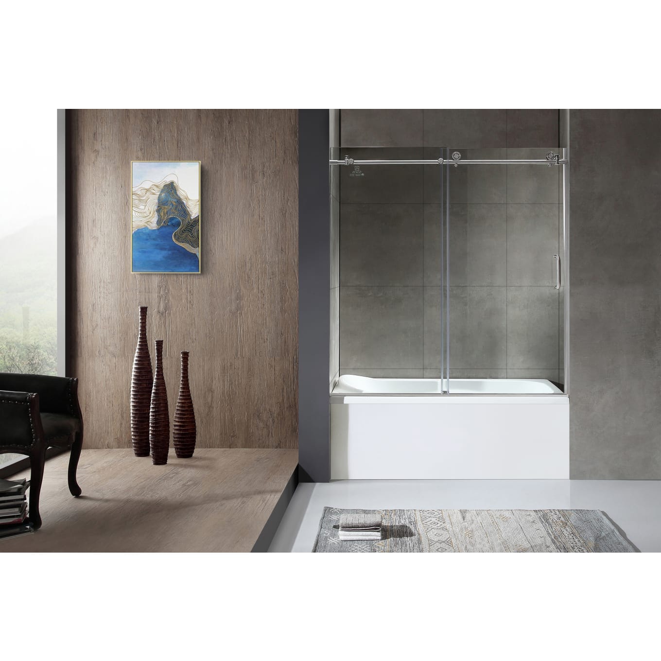 Anzzi Brand SD-AZ8080-01BN Raymore Series 60 in. x 62 in. Frameless Sliding Tub Door in Brushed Nickel