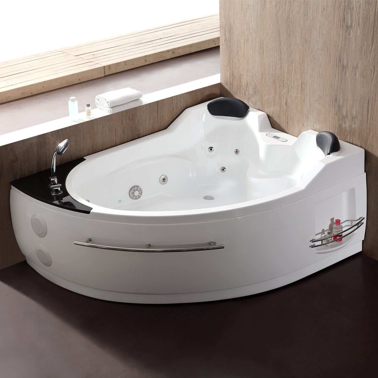 EAGO AM113ETL-L 5.5 ft Left Corner Acrylic White Whirlpool Bathtub for Two