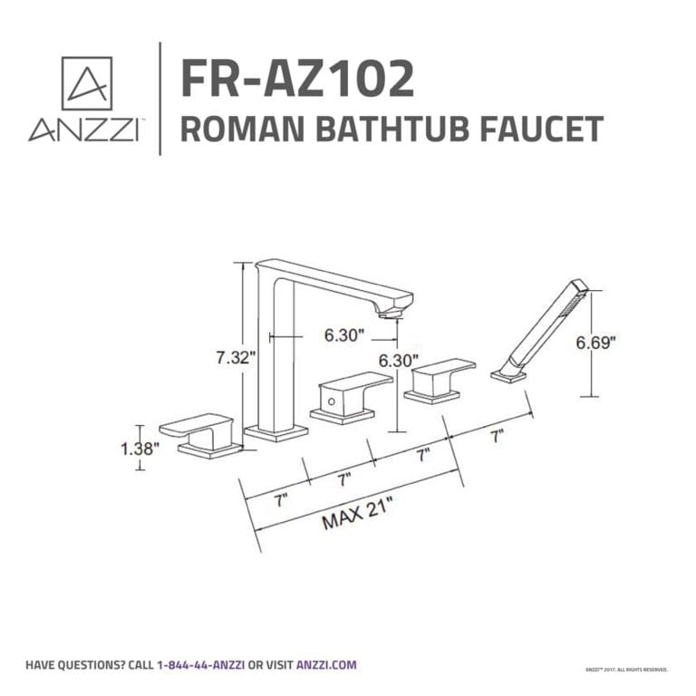 Anzzi Brand FR-AZ102ORB Shore 3-Handle Deck-Mount Roman Tub Faucet with Handheld Sprayer in Oil Rubbed Bronze