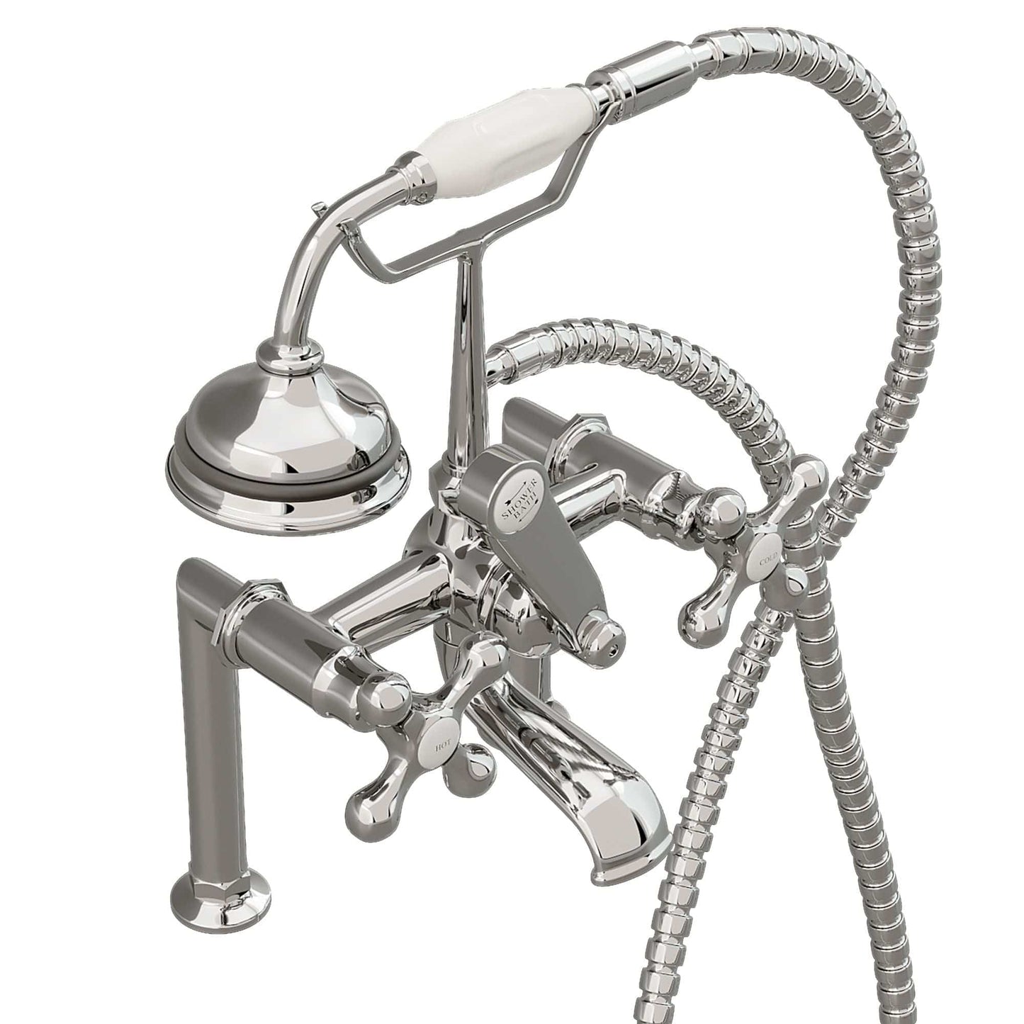 Cambridge Clawfoot Tub 6" Deck Mount Brass Faucet with Hand Held Shower-Polished Chrome CAM463D-6-CP