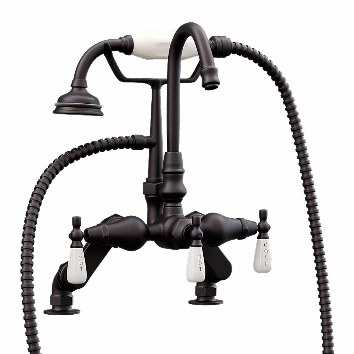 Cambridge Clawfoot Tub Deck Mount Porcelain Lever English Telephone Brass Faucet with Hand Held Shower-Oil Rubbed Bronze CAM684D-ORB