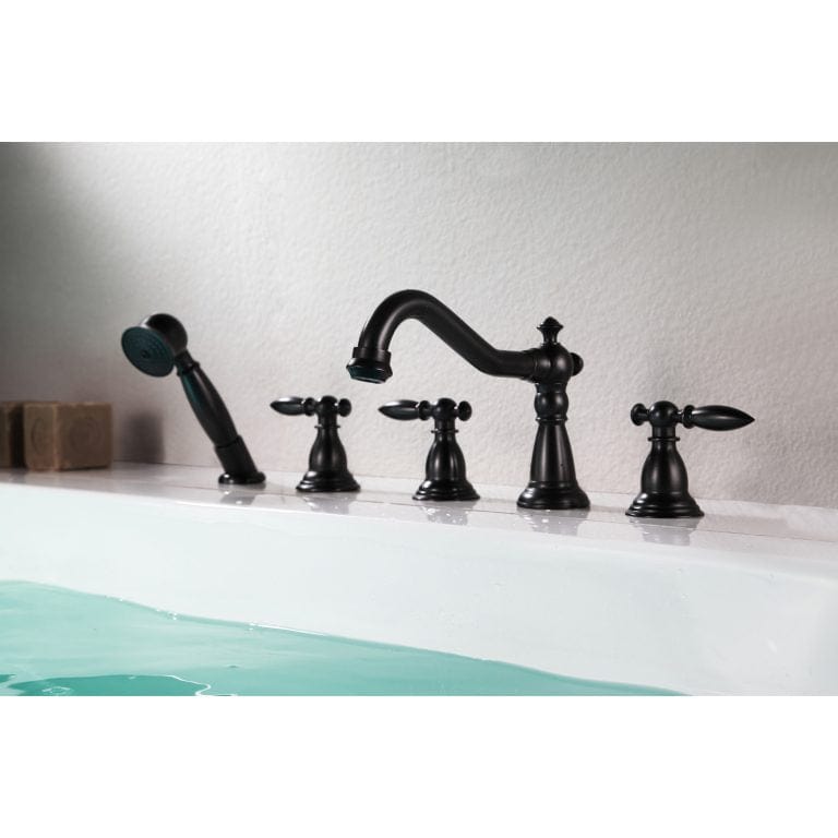 Anzzi Brand FR-AZ091ORB Patriarch 2-Handle Deck-Mount Roman Tub Faucet with Handheld Sprayer in Oil Rubbed Bronze