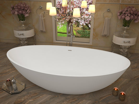 Anzzi Brand FT-AZ8420 Masoko 6.2 ft. Solid Surface Center Drain Freestanding Bathtub in Matte White