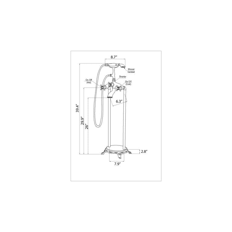 Anzzi Brand FS-AZ0052BN Tugela 3-Handle Claw Foot Tub Faucet with Hand Shower in Brushed Nickel