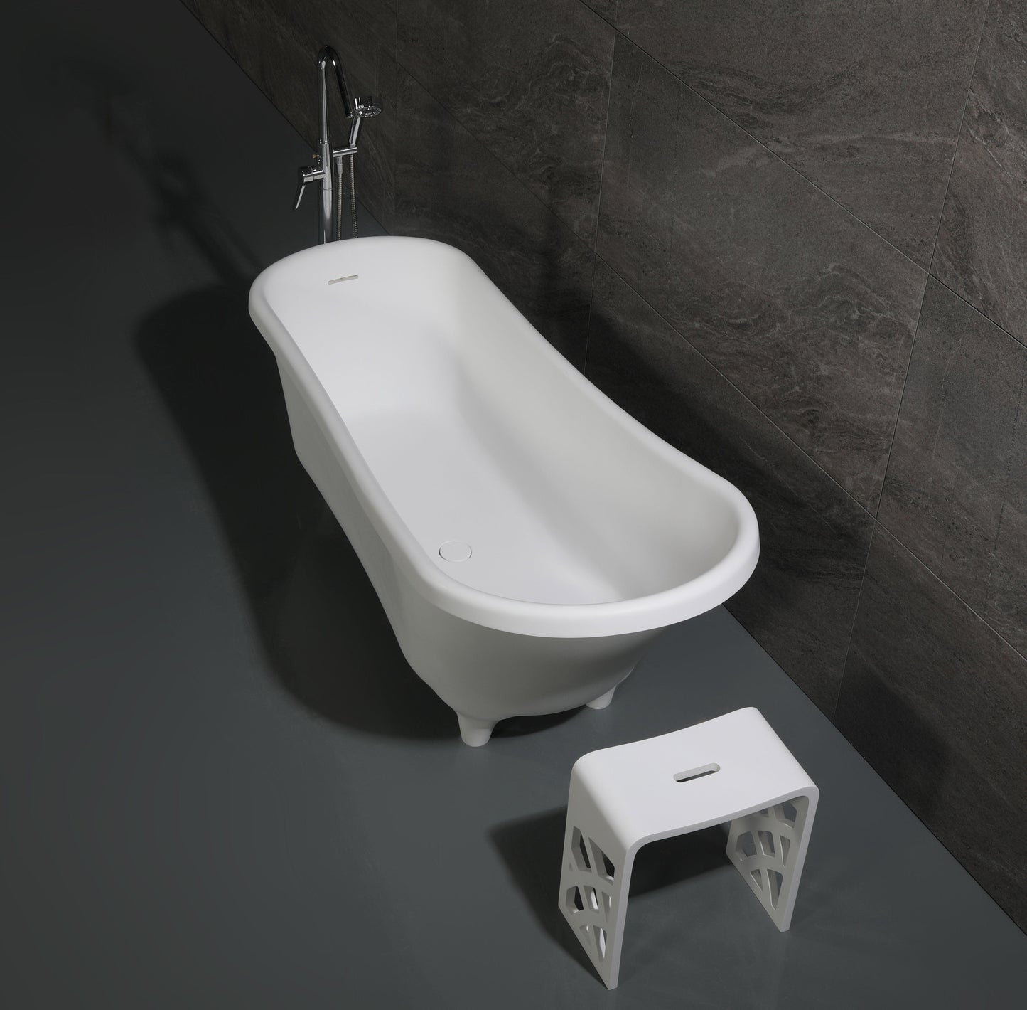 ALFI brand AB9960 67" White Matte Clawfoot Solid Surface Resin Bathtub