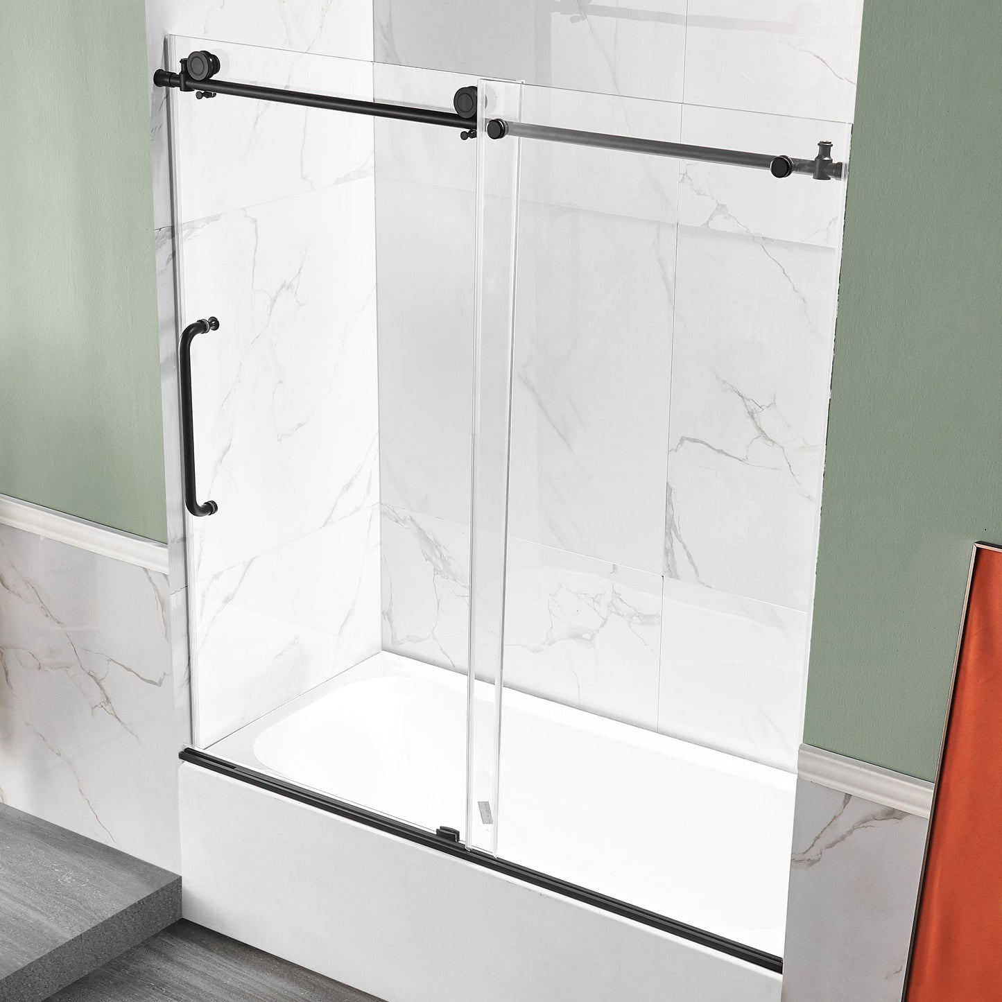 Anzzi Brand SD-AZ8080-01MB Raymore Series 60 in. x 62 in. Frameless Sliding Tub Door in Matte Black