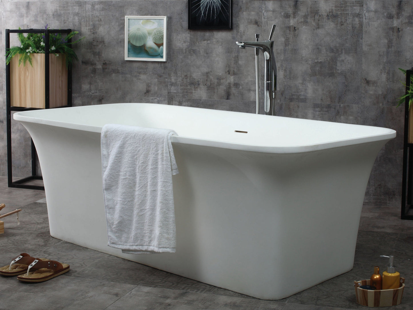 ALFI brand AB9942 67" White Rectangular Solid Surface Smooth Resin Soaking Bathtub