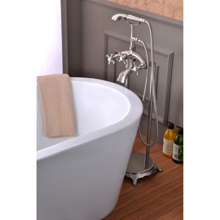 Anzzi Brand FS-AZ0052BN Tugela 3-Handle Claw Foot Tub Faucet with Hand Shower in Brushed Nickel