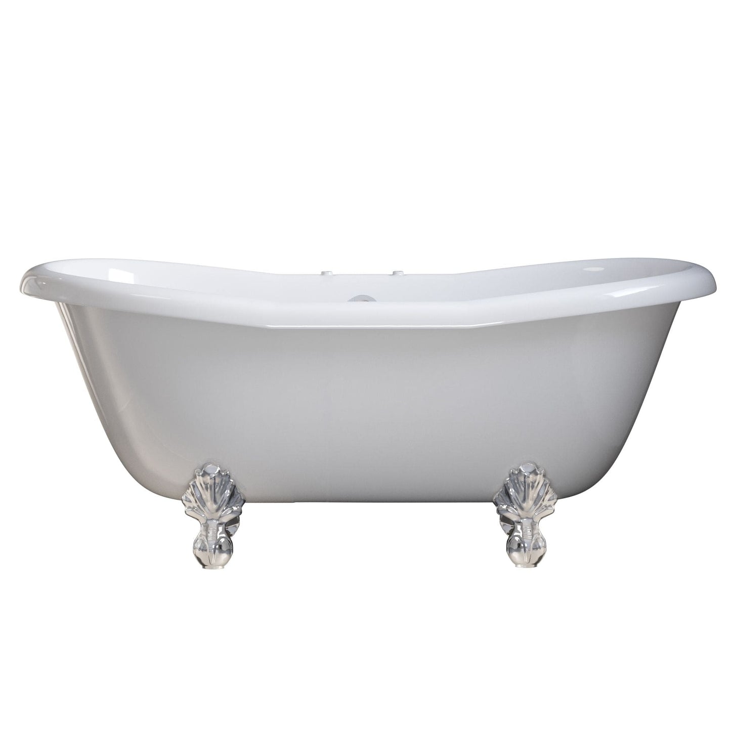 Cambridge USA Quality 68 Inch Clawfoot Double Slipper Tub with Deck Mount Faucet Holes and Polished Chrome  Feet USA-ADES-DH-CP