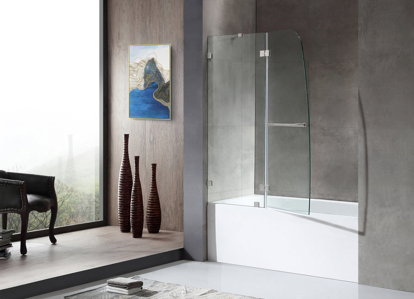 Anzzi Brand SD-AZ8076-01BN Pacific Series 48 in. by 58 in. Frameless Hinged Tub Door in Brushed Nickel