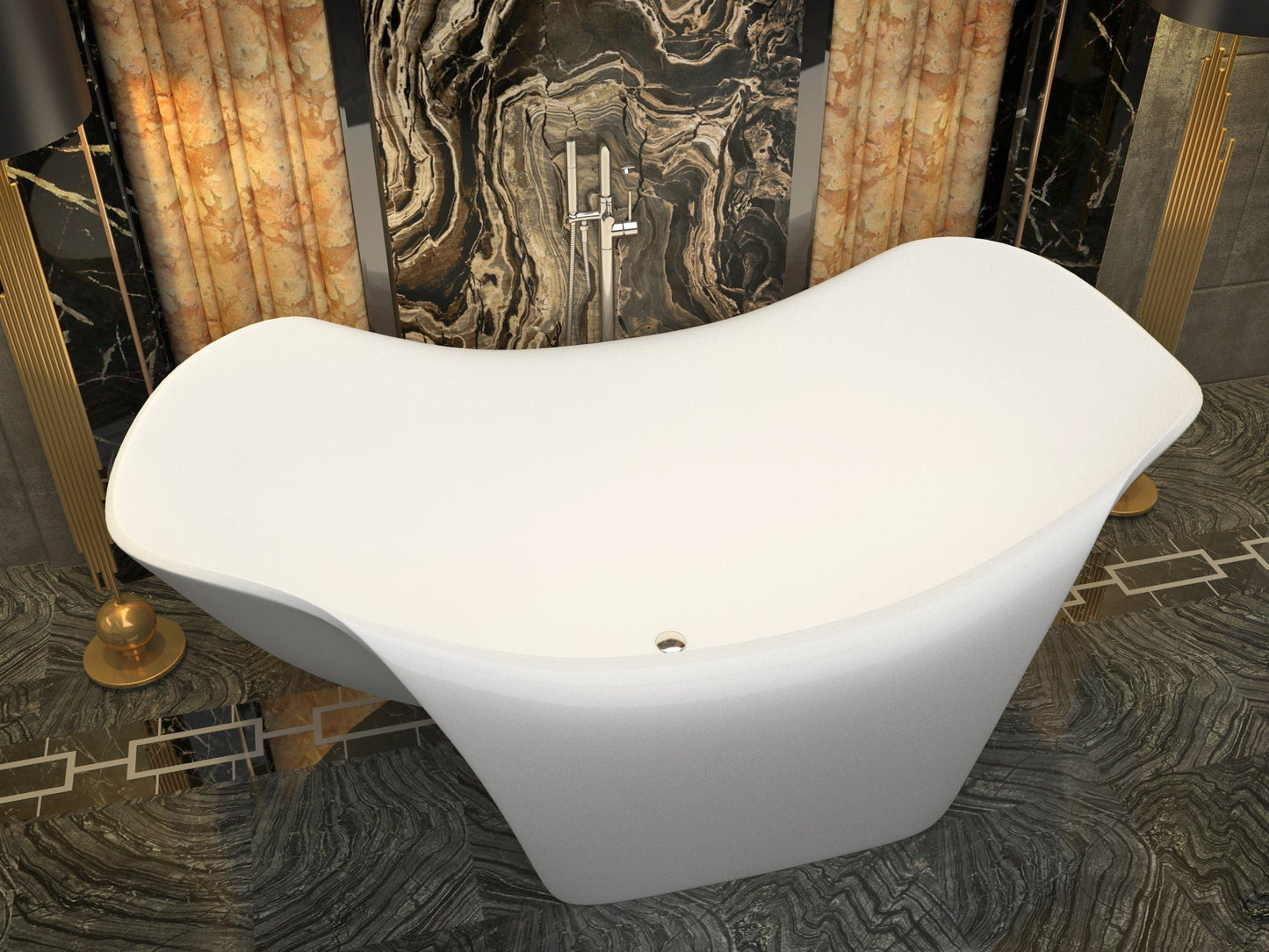 Anzzi Brand FT-AZ8421 Kerife 6.5 ft. Solid Surface Center Drain Freestanding Bathtub in Matte White