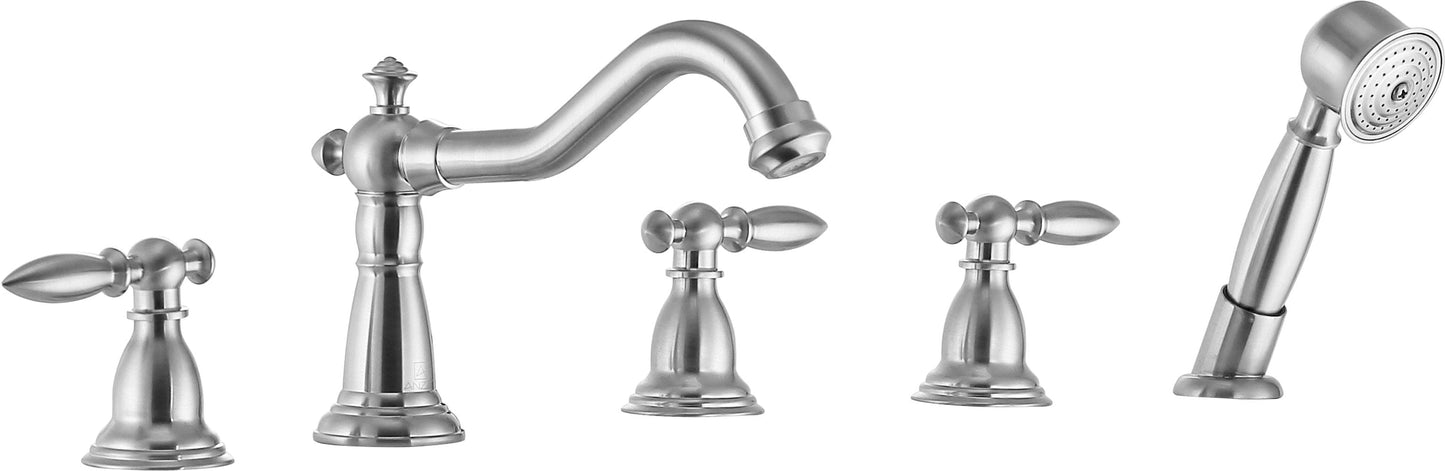 Anzzi Brand FR-AZ091BN Patriarch 2-Handle Deck-Mount Roman Tub Faucet with Handheld Sprayer in Brushed Nickel