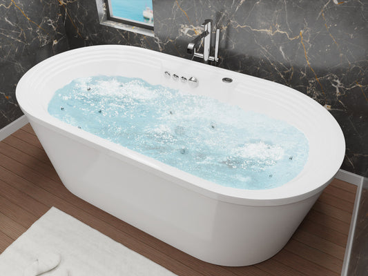 Anzzi Brand FT-AZ201 Sofi 5.6 ft. Center Drain Whirlpool and Air Bath Tub in White