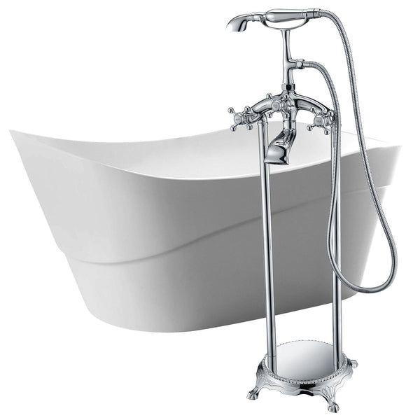 Anzzi Brand FTAZ094-0052C Kahl 67 in. Acrylic Flatbottom Non-Whirlpool Bathtub in White with Tugela Faucet in Polished Chrome