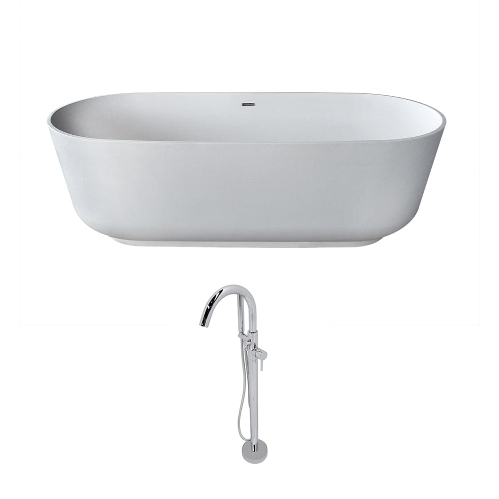 Anzzi Brand FT511-0025 Sabbia 5.9 ft. Solid Surface Classic Soaking Bathtub in Matte White and Kros Faucet in Chrome