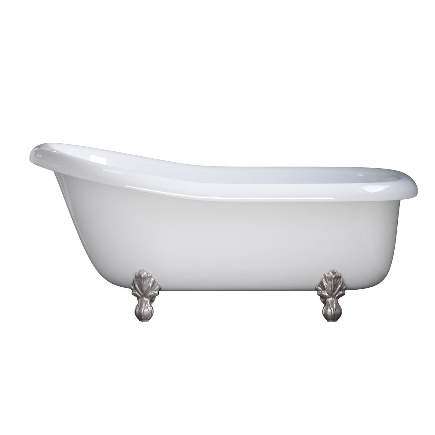 Cambridge USA Quality 66 Inch Clawfoot Slipper Tub with Contiuous Rim and Brushed Nickel Feet USA-AST66-NH-BN